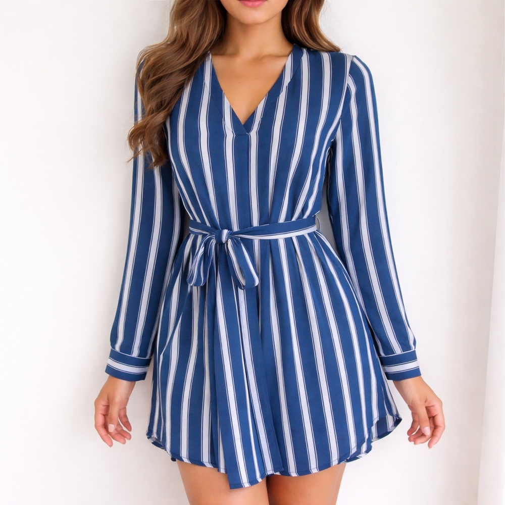 Forever 21 Blue & White Shirt Dress Long Sleeve